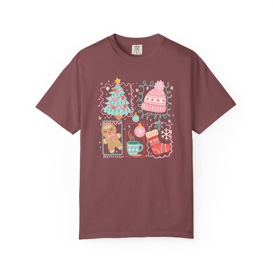 Christmas Icons T-Shirt — Cute Holiday Tree, Gingerbread & Stocking Graphic Tee